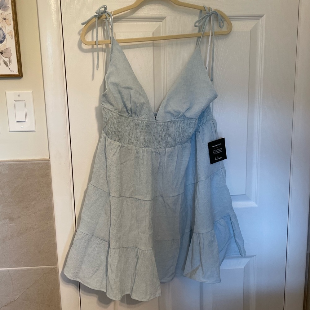 NWT Lulu's Dress Baby Blue Tie Straps Size XL